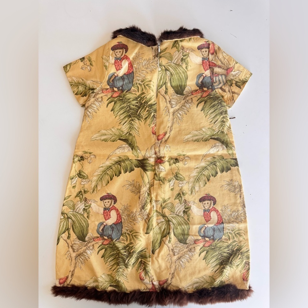 Vintage Trish Scully Monkey Palm Tree Faux Fur Collar Rhinestone Dress Girls 8 - Picture 4 of 11